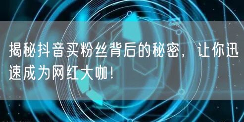 揭秘抖音买粉丝背后的秘密，让你迅速成为网红大咖！