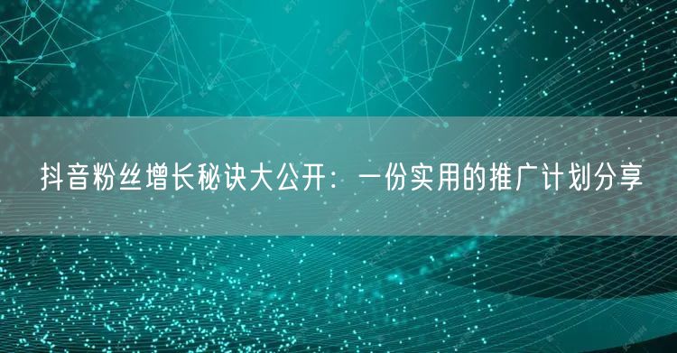 抖音粉丝增长秘诀大公开：一份实用的推广计划分享