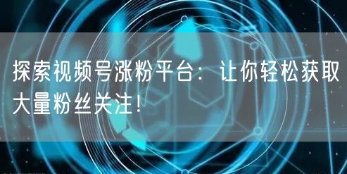 探索视频号涨粉平台：让你轻松获取大量粉丝关注！