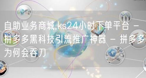 自助业务商城,ks24小时下单平台 - 拼多多黑科技引流推广神器 - 拼多多为何