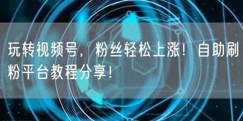 玩转视频号，粉丝轻松上涨！自助刷粉平台教程分享！
