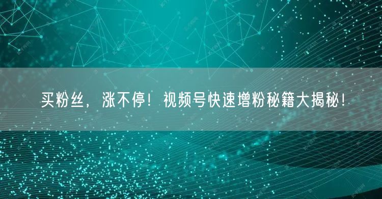 买粉丝，涨不停！视频号快速增粉秘籍大揭秘！